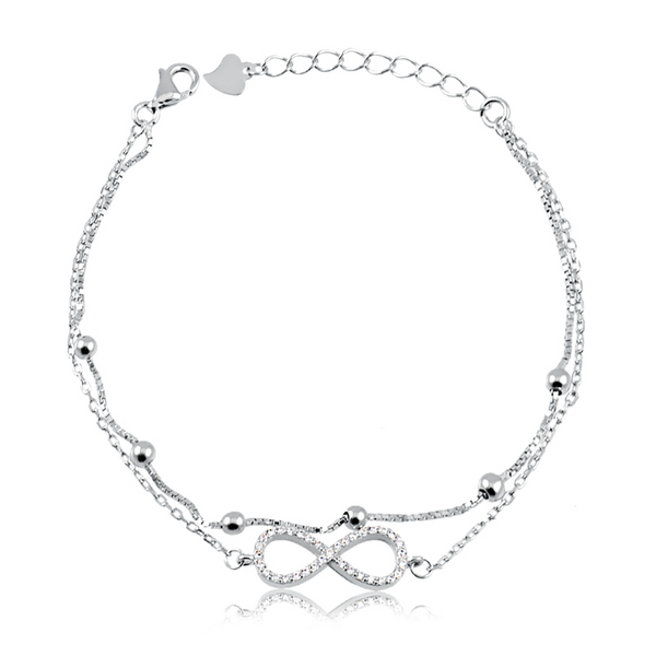 Pulseira Dupla Venez Bolinhas e Elos Entremeio Infinito Vaz Crav Cristal