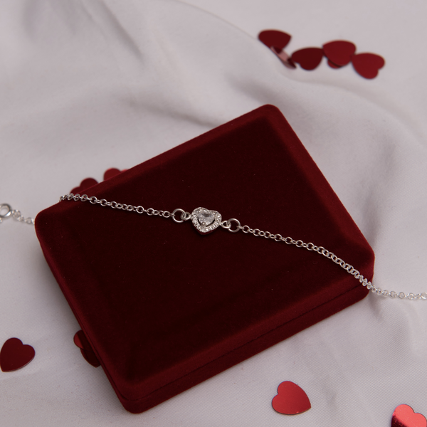 Pulseira Elos Zircônia Coração Moldura Crav Cristal Entremeio 4 mm