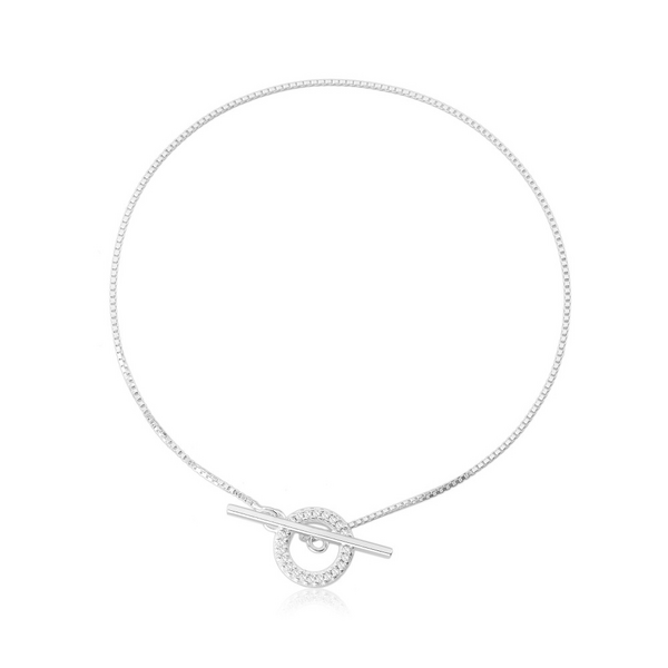 Pulseira V15 Círculo Vazado Crav Cristal c Trava Palito Fio Quadrado