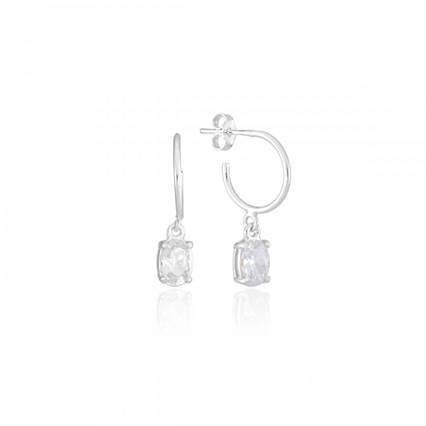 Argola c Tarraxa Zircônia Oval Cristal Pend