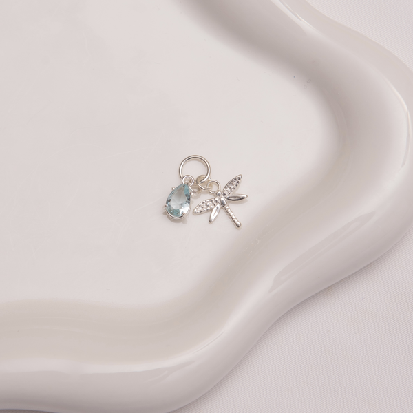 Pingente Zircônia Gota Acqua e Libélula Trab