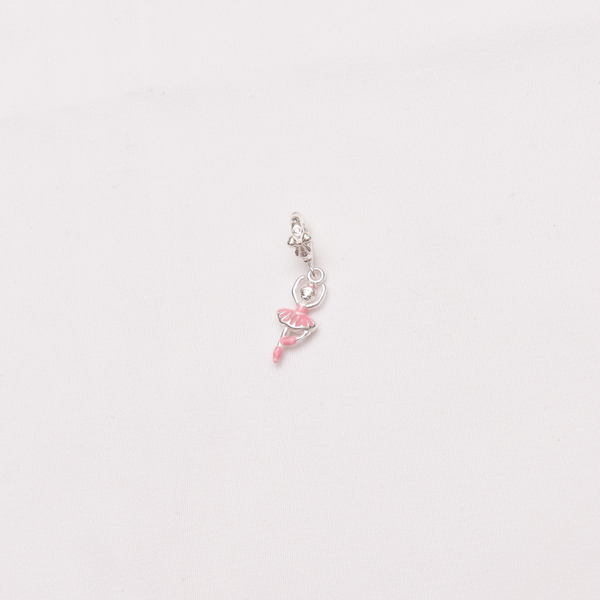 Berloque Bailarina Esmaltada Rosa Laço e Zircônias
