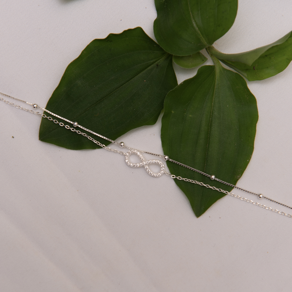 Pulseira Dupla Venez Bolinhas e Elos Entremeio Infinito Vaz Crav Cristal