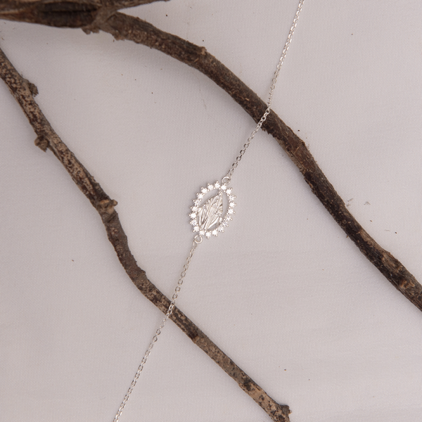 Pulseira Elos Entremeio N. Sra. Graças c Moldura Pontuda Crav Cristal