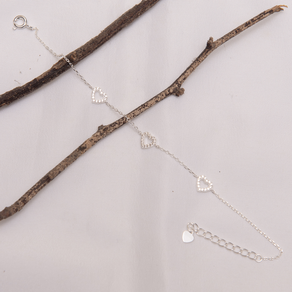 Pulseira Elos Entremeio 3 Corações Vazados Crav Cristal