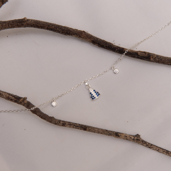 Pulseira Elos Entremeio N. Sra. Aparec Crav Azul Pend c 2 Mini Zirc